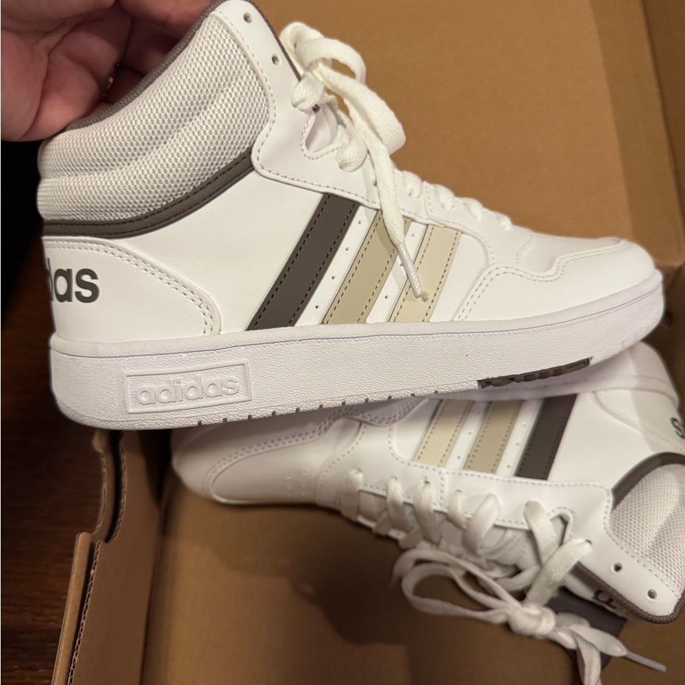 Adidas Hoops 3.0 Mid White and Gray Sneakers